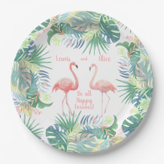 Wees voor altijd gelukkig! Sprookje Twee Roze Flam Papieren Bordje (Voorkant)