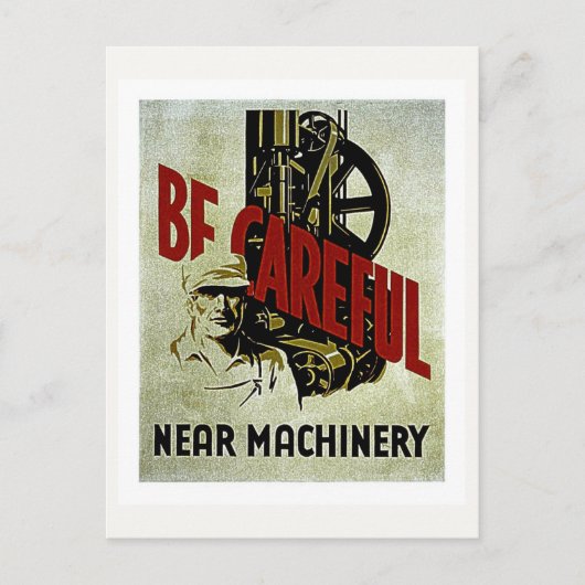 Wees voorzichtig bij machines - WPA Safety Poster Briefkaart (Voorkant)