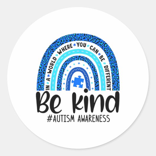 Wees voorzichtig met Autisme Kies Kindness Leopard Ronde Sticker (Voorkant)