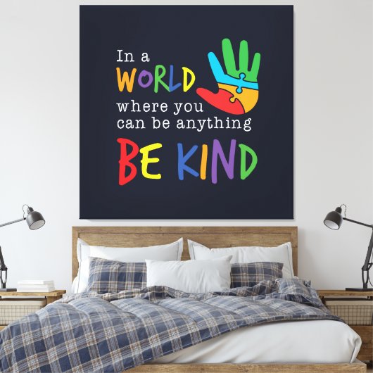 Wees voorzichtig met Autisme Puzzle Hand Canvas Afdruk (Insitu (Slaapkamer))