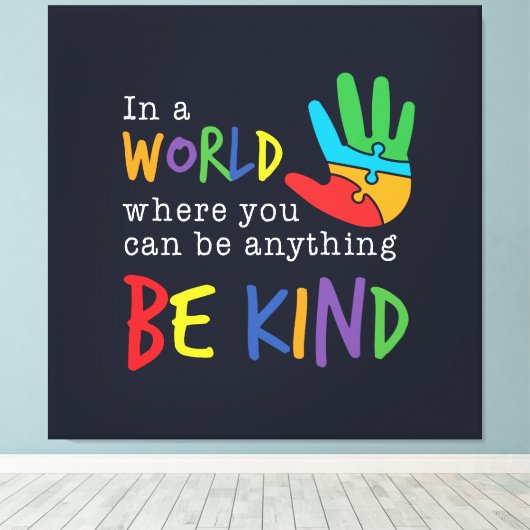 Wees voorzichtig met Autisme Puzzle Hand Canvas Afdruk (Insitu (Houten vloer))