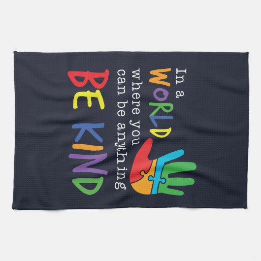 Wees voorzichtig met Autisme Puzzle Hand Theedoek (Horizontaal)