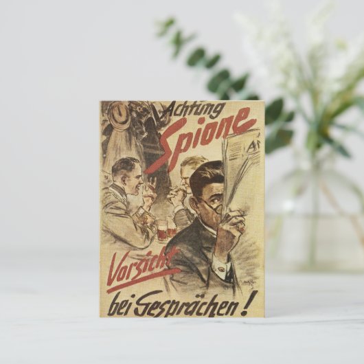 Wees voorzichtig - spionageposter briefkaart (Staand voorkant)