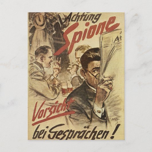 Wees voorzichtig - spionageposter briefkaart (Voorkant)