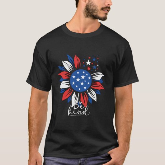 Wees vriendelijk Amerikaanse vlag 4th van juli Pat T-shirt (Voorkant)