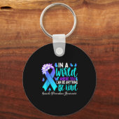 Wees vriendelijk Blauwgroen Paarse lint Suicide Pr Sleutelhanger (Voorkant)