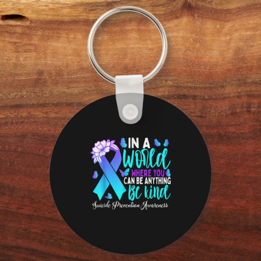 Wees vriendelijk Blauwgroen Paarse lint Suicide Pr Sleutelhanger (Voorkant)