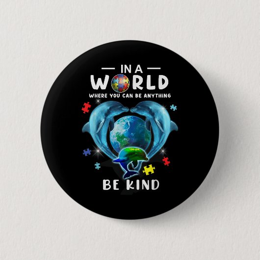 Wees vriendelijk dolfijn autisme bewustzijn terug ronde button 5,7 cm (Voorkant)