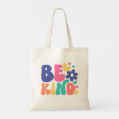 Wees vriendelijk en kleurrijk met harten en bloeme tote bag (Achterkant)