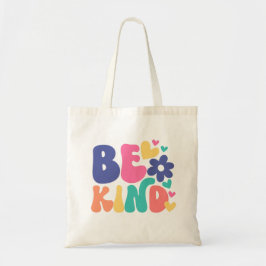 Wees vriendelijk en kleurrijk met harten en bloeme tote bag