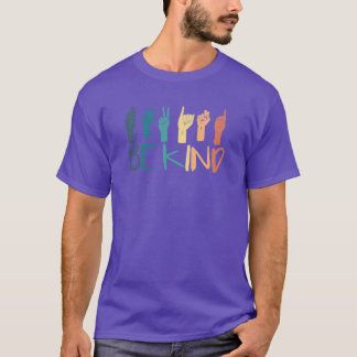 Wees vriendelijk Hand Gebarentaal Docenten Retro V T-shirt
