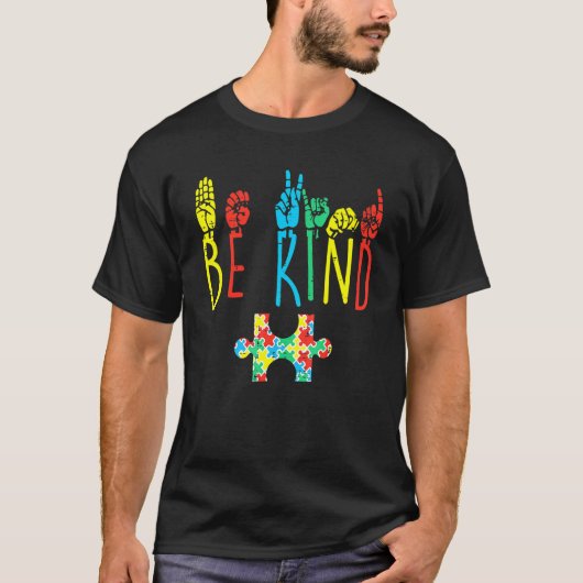 Wees Vriendelijk Hand Gebarentaal Puzzel Autisme B T-shirt (Voorkant)