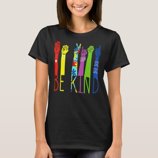 Wees Vriendelijk Hand Gebarentaal Puzzel Autisme B T-shirt (Voorkant)