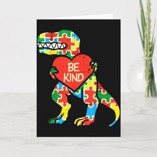 Wees Vriendelijk Hart Puzzel Trex Dinosaur Autisme Kaart (Voorkant)