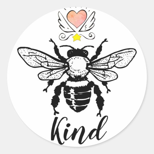 Wees vriendelijk hommel bijenhart met vleugels ronde sticker (Voorkant)