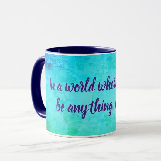 Wees vriendelijk inspirerend prijsopgave blauw gro mok (Voorkant links)