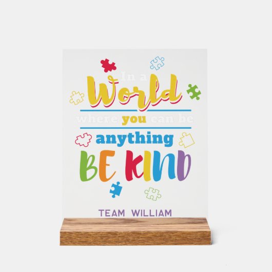 Wees vriendelijk kleurrijke puzzels Autisme Suppor Acryl Bord (Voorkant)