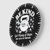 Wees vriendelijk, krijg stappen, eet eiwitten, gra grote klok (Hoek)