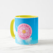 Wees vriendelijk met blij gezicht mok geel handvat (Voorkant links)