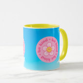 Wees vriendelijk met blij gezicht mok geel handvat (Voorkant rechts)