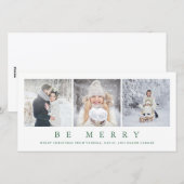 Wees vriendelijk | Moderne, groene kerst, drie fot Feestdagenkaart (Voorkant / Achterkant)