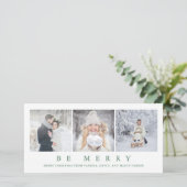 Wees vriendelijk | Moderne, groene kerst, drie fot Feestdagenkaart (Staand voorkant)