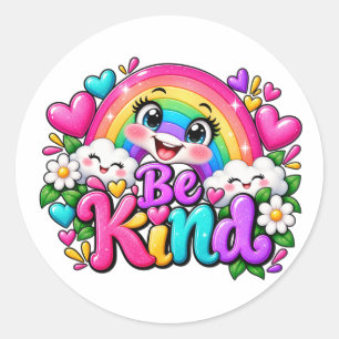 Wees Vriendelijk Regenboog Kinderen Ontwerp Ronde Sticker