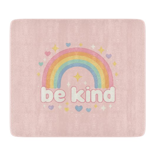 Wees Vriendelijk – Regenboog Pastel Positiviteit Snijplank (Voorkant)