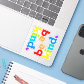 Wees vriendelijk regenbooggrafisch slogan, x2 sticker (Laptop met iPhone)
