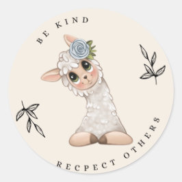 WEES VRIENDELIJK RESPECT VOOR ANDEREN LAMA RONDE STICKER