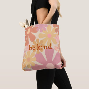 Wees vriendelijk Retro Floral Motivatie Typografie Tote Bag