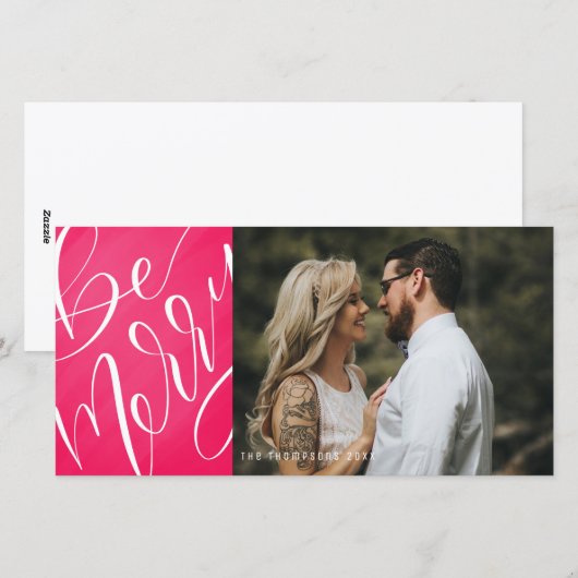 Wees vriendelijk, roze, moderne kerstfoto feestdagenkaart (Voorkant / Achterkant)