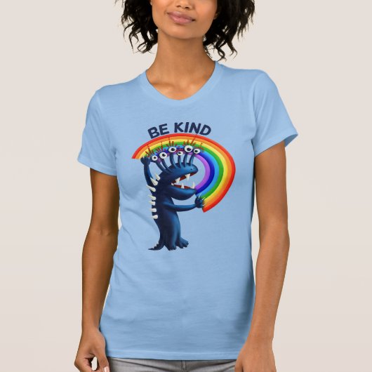 Wees vriendelijk - schattig karakter regenboog pos t-shirt (Voorkant)