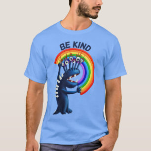 Wees vriendelijk - schattig karakter regenboog pos t-shirt