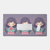 Wees vriendelijk Schattige meisje met bloemenposit Bureaumat (Keyboard & Muis)