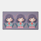 Wees vriendelijk Schattige meisje met bloemenposit Bureaumat (Voorkant)