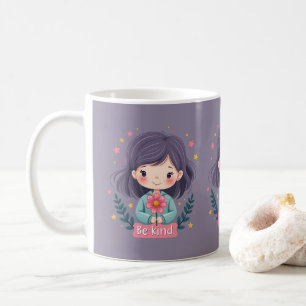 Wees vriendelijk Schattige meisje met bloemenposit Koffiemok
