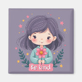 Wees vriendelijk Schattige meisje met bloemenposit Magneet (Voorkant)