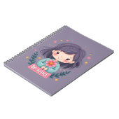 Wees vriendelijk Schattige meisje met bloemenposit Notitieboek (Linkerzijde)