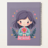 Wees vriendelijk Schattige meisje met bloemenposit Planner (Achterkant)