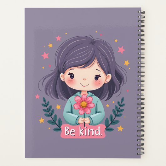 Wees vriendelijk Schattige meisje met bloemenposit Planner (Achterkant)