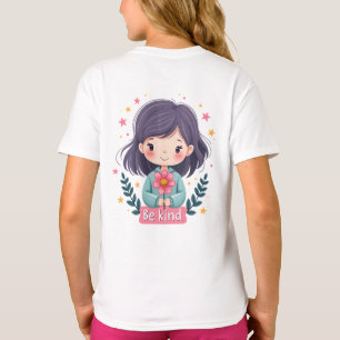 Wees vriendelijk Schattige meisje met bloemenposit T-shirt