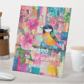 Wees vriendelijk tegen ons personeel alstublieft reclamebord met voetstuk (Insitu)