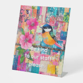 Wees vriendelijk tegen ons personeel alstublieft reclamebord met voetstuk (Voorkant)