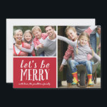 Wees vriendelijk | Vakantieknopkaart Feestdagenkaart<br><div class="desc">Deze rode en witte 2-foto-vakantiekaart is uitgerust met een schattig typografische vormgeving en de groet "Laten we vrolijk zijn" in een whimsical-kalligrafie.</div>