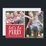 Wees vriendelijk | Vakantieknopkaart Feestdagenkaart<br><div class="desc">Deze rode en witte 2-foto-vakantiekaart is uitgerust met een schattig typografische vormgeving en de groet "Laten we vrolijk zijn" in een whimsical-kalligrafie.</div>