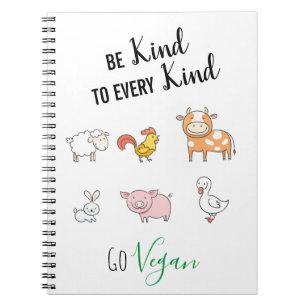 Wees vriendelijk Vegan met schattige cartoons. Notitieboek