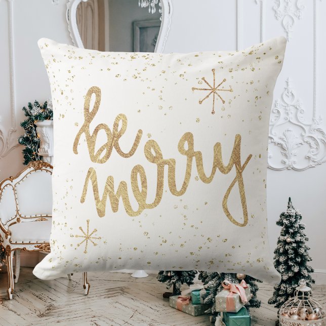 Wees vriendelijk - Wit en Goud - Kerstmis Kussen (Be Merry - White and Gold - Christmas Throw Pillow)