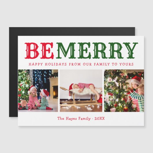 Wees vrolijk | 3 fotocollage magnetische kerst Kaa (Voorkant / Achterkant)