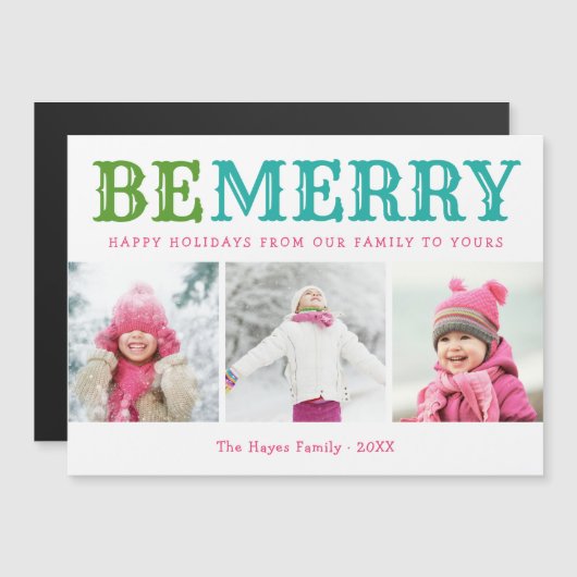 Wees vrolijk | 3 fotocollage magnetische kerst Kaa (Voorkant / Achterkant)